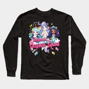 Mermaid Sleepover Squad Slumber Party Gifts Cute Girl Ladies Adults Long Sleeve T-Shirt